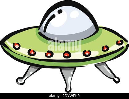 Nave aliena verde, illustrazione, vettore su sfondo bianco. Illustrazione Vettoriale