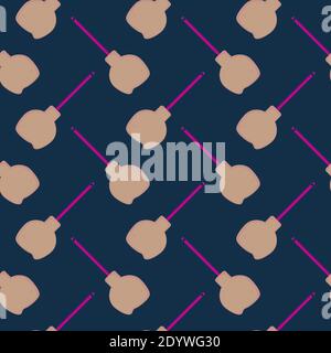 Scopa viola, motivo senza cuciture su sfondo blu scuro. Illustrazione Vettoriale