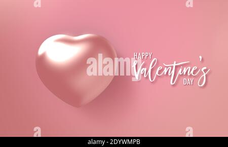 White Happy Valentines testo biglietto d'invito con la forma del cuore in perla Diamond su sfondo rosa pastello. Concetto di amore per la vacanza e l'affetto. Saluto Foto Stock