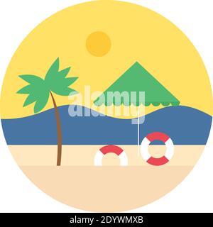 Tramonto su una spiaggia, illustrazione, vettore su uno sfondo bianco. Illustrazione Vettoriale