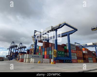 Pechino, Cina. 15 Feb 2019. Foto scattata il 15 febbraio 2019 mostra il terminal dei container del Pireo a Pireo, Grecia. Credit: Yu Shuaishuai/Xinhua/Alamy Live News Foto Stock