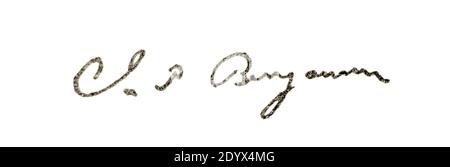 Firma di Giuda Filippo Beniamino. Judah Philip Benjamin, QC (New York, 6 agosto 1811 – New York, 6 maggio 1884), è stato un avvocato e politico statunitense senatore della Louisiana, ufficiale di governo degli Stati confederati e, dopo la sua fuga nel Regno Unito alla fine della guerra civile americana, barrister inglese. Benjamin fu il primo ebreo a detenere una posizione di Gabinetto in Nord America e il primo ad essere eletto al Senato degli Stati Uniti che non aveva rinunciato alla sua fede. Foto Stock