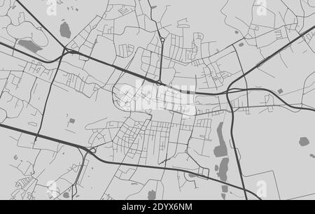 Mappa urbana di Katowice. Illustrazione vettoriale, poster grafico in scala di grigi della mappa Katowice. Immagine della mappa stradale con strade, vista dell'area metropolitana. Illustrazione Vettoriale