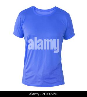 Modello di t-shirt blu su manichino invisibile isolato su sfondo bianco, per il tuo mockup di design Foto Stock