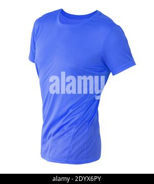Modello di t-shirt blu su manichino invisibile isolato su sfondo bianco, per il tuo mockup di design Foto Stock
