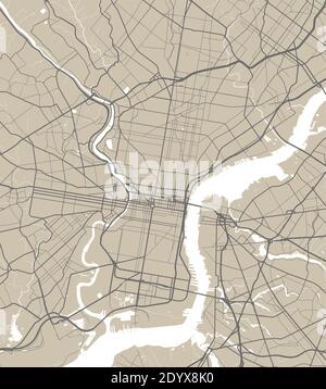 Mappa vettoriale di Filadelfia. Illustrazione del poster della mappa stradale. Filadelfia mappa art. Illustrazione Vettoriale