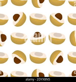 Illustrazione sul tema grande colore senza cuciture longan, brillante motivo di frutta per sigillo. Modello di frutta costituito da un bellissimo longan di ripetizione senza cuciture. Semplice Illustrazione Vettoriale