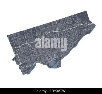 Mappa di Toronto. Mappa vettoriale dettagliata dell'area amministrativa della città di Toronto. Poster del paesaggio urbano vista aria metropolitana. Illustrazione Vettoriale