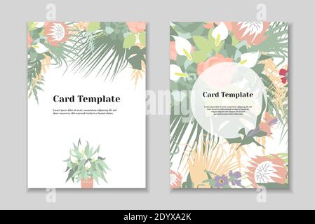 Set di 2 modelli di carta boho greting, colori pastello tenui, sfondo bianco. Illustrazione Vettoriale