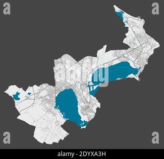 Mappa di Tunisi. Mappa dettagliata dell'area amministrativa della città di Tunisi. Panorama cittadino. Illustrazione vettoriale priva di royalty. Mappa con autostrade, strade, r Illustrazione Vettoriale