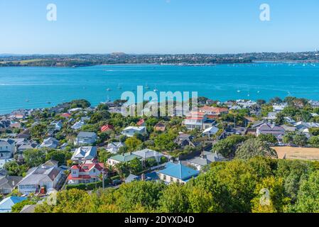 Vista aerea del quartiere Devonport di Auckland, Nuova Zelanda Foto Stock