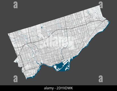 Mappa di Toronto. Mappa dettagliata dell'area amministrativa della città di Toronto. Panorama urbano Airview. Illustrazione vettoriale priva di royalty. Illustrazione Vettoriale
