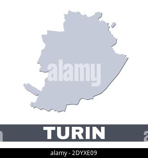 Mappa di Torino. Mappa vettoriale dell'area della città di Torino all'interno dei suoi confini. Grigio con ombra su sfondo bianco. Illustrazione isolata. Illustrazione Vettoriale