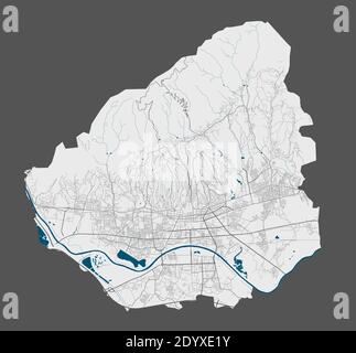 Mappa di Zagabria. Mappa vettoriale dettagliata dell'area amministrativa della città di Zagabria. Poster con strade e acqua su sfondo grigio. Illustrazione Vettoriale