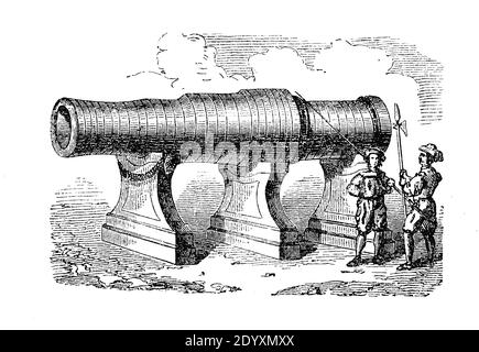 Il Dulle Griet, Mad Meg, una pistola medievale di grande calibro fondata a Gent, Gand, Belgio / Kanone, die tolle Grete in Gent, Dulle Griet, mittelalterliches Riesengeschütz aus Belgien, Historisch, storico, digitale riproduzione migliorata di un originale del 19 ° secolo / digitale Reduction einer Originaldem vorlage 19. Jahrhundert, Foto Stock