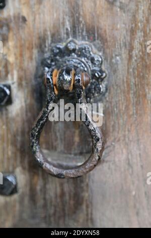 Portiere, finestrini e maniglie delle portiere. Molti stili d'epoca diversi tipici dei Cotswolds UK Foto Stock