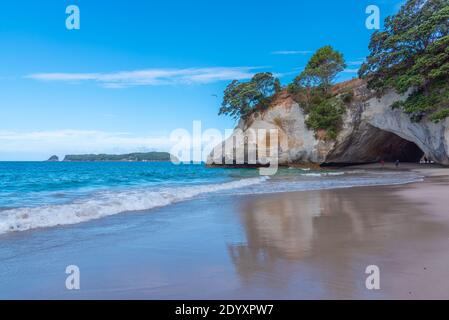 La baia della cattedrale nella penisola di Coromandel in Nuova Zelanda Foto Stock