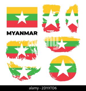 Bandiera della repubblica del Myanmar in posizione statica Illustrazione Vettoriale