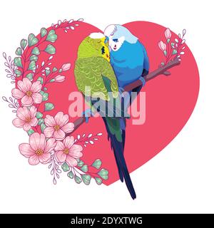 Un paio di amici adorabili che si baciano su un ramo Illustrazione Vettoriale