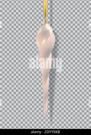 Giocattolo realistico albero di Natale rosa perla sotto forma di una cicetta, spirale. Oggetto di illustrazione 3D per il disegno di natale, mockup. Vettore isolato su a. Illustrazione Vettoriale