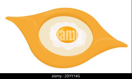 Tradizionale khachapuri adjariano e georgiano piatto. Pane piatto appena sfornato riempito con formaggio e uovo isolato su sfondo bianco. Cartoon vettoriale il Illustrazione Vettoriale