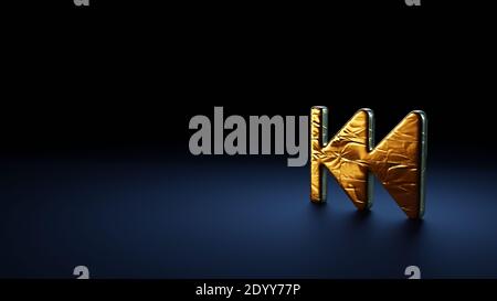 simbolo di rendering 3d del simbolo di ritorno rapido avvolto in oro lamina termica su sfondo blu scuro Foto Stock