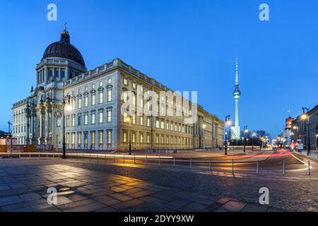 Berliner Stadtschloss, Fassade, Schlosspaltz, Blaue Stunde, Berlino, Germania, Europa, Foto Stock