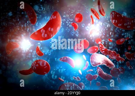 Anemia falciforme malattia (SCD) le cellule del sangue 3D illustrazione Foto Stock