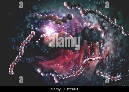 Strep gola nota anche come Streptococcus Pneumonia batteri nella bocca 3D illustrazione digitale Foto Stock