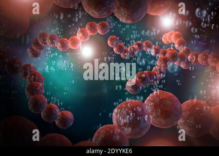 Strep gola nota anche come Streptococcus Pneumonia batteri nella bocca 3D illustrazione digitale Foto Stock