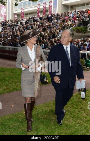 Zahra Aga Khan, e suo padre, leader e proprietario di cavalli da corsa Ismaeli Prince Karim Aga Khan, partecipano al Qatar Prix de l'Arc de Triomphe tenutosi all'ippodromo di Longchamp, a Parigi, Francia, il 6 ottobre 2013. Foto di Ammar Abd Rabbo/ABACAPRESS.COM Foto Stock