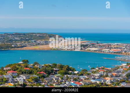 Vista aerea dell'aeroporto internazionale di Wellington in Nuova Zelanda Foto Stock