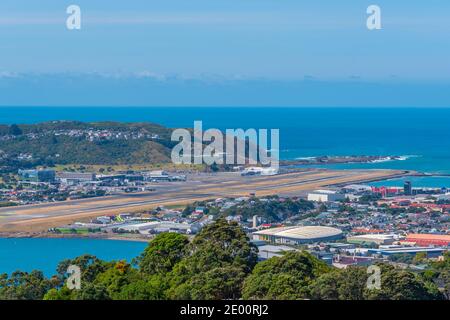 Vista aerea dell'aeroporto internazionale di Wellington in Nuova Zelanda Foto Stock