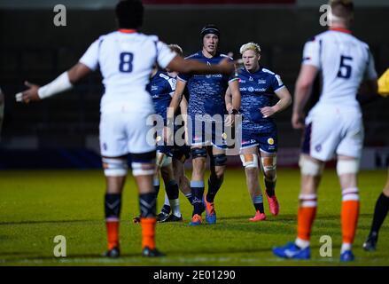 Vendita Sharks LOCK JP Du Preez si avvicina ad una linea fuori durante la partita della Coppa europea di campioni sale Sharks -V- Edinburgh Rugby presso l'AJ Bell Stadium, GRE Foto Stock
