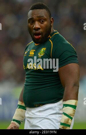 Tendai Mtawarira del Sud Africa durante una partita di rugby friendly Test, Francia contro Sud Africa, a Stade de France, St-Denis, Francia, il 23 novembre 2013. Il Sudafrica ha vinto il 19-10. Foto di Henri Szwarc/ABACAPRESS.COM Foto Stock