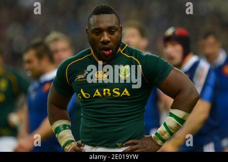 Tendai Mtawarira del Sud Africa durante una partita di rugby friendly Test, Francia contro Sud Africa, a Stade de France, St-Denis, Francia, il 23 novembre 2013. Il Sudafrica ha vinto il 19-10. Foto di Henri Szwarc/ABACAPRESS.COM Foto Stock