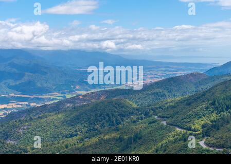Vista aerea della regione della Golden Bay in Nuova Zelanda Foto Stock
