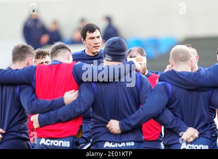 Vendita Sharks bloccare JP Du Preez durante il riscaldamento prima della Gallagher Premiership Rugby match sale Sharks -V- Wasps all'AJ Bell Stadium, Greater ma Foto Stock
