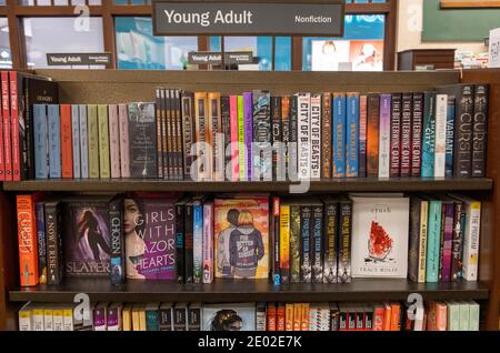 Libri per giovani adulti sugli scaffali, Barnes and Noble, USA Foto Stock