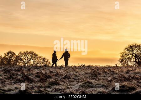 Camminatori in un inverno gelido mattina di dicembre a Richmond Park, London Borough of Richmond Upon Thames, Greater London, UK Foto Stock