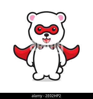 carino orso supereroe mascotte carattere. design isolato su sfondo bianco Foto Stock