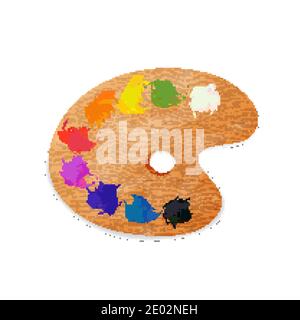 Classica tavolozza di artisti in legno con vernici a olio su bianco Illustrazione Vettoriale