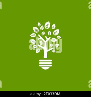 Contorno verde di lampadina elettrica brillante con tre. Isolato su sfondo verde. Icona contorno piatto. Illustrazione vettoriale. Diventa verde. Eco-friendly. Illustrazione Vettoriale
