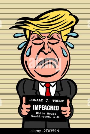 23 MAGGIO 2017: Donald Trump viene impedito. Impeachment del presidente degli stati Uniti d'America / USA. Illustrazione cartoon vettoriale - colpo di tazza di deposto Foto Stock