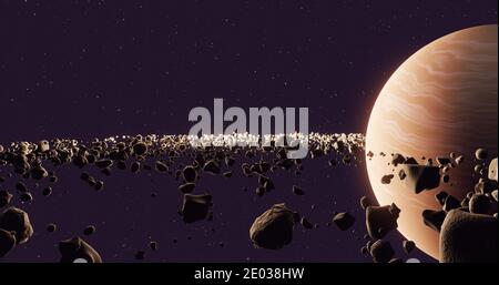 Pianeta Saturno o Giove primo piano con rocce anello. illustrazione 3d Foto Stock
