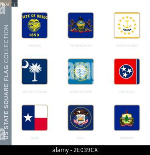 Collezione di bandiere quadrate degli stati Uniti. Bandiere quadrate dello stato degli Stati Uniti di Oregon, Pennsylvania, Rhode Island, South Carolina, South Dakota, Tennessee, Texas, Ut Illustrazione Vettoriale