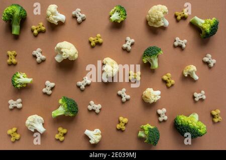 modello di snack vegetariano cane e verdure sul beige sfondo Foto Stock