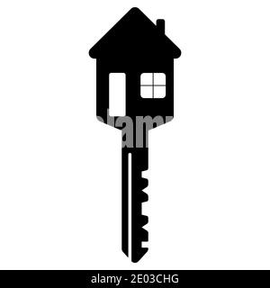 casa chiave a forma di una casa con finestra e porta chiave vettoriale a casa di una vita familiare felice Illustrazione Vettoriale