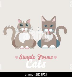 Cats marrone piatto vettore isolato. Icona del logo dei gatti marroni domestici illustrazione del cartone animato Illustrazione Vettoriale