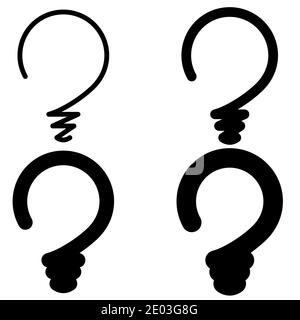 Impostare la lampadina nella forma punto interrogativo, idee di concetto, lampadina vettoriale cartoon logo simbolo di una nuova idea Illustrazione Vettoriale